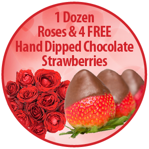 FEE Dozen Roses & 4 Chocolate Dipped Strawberries
