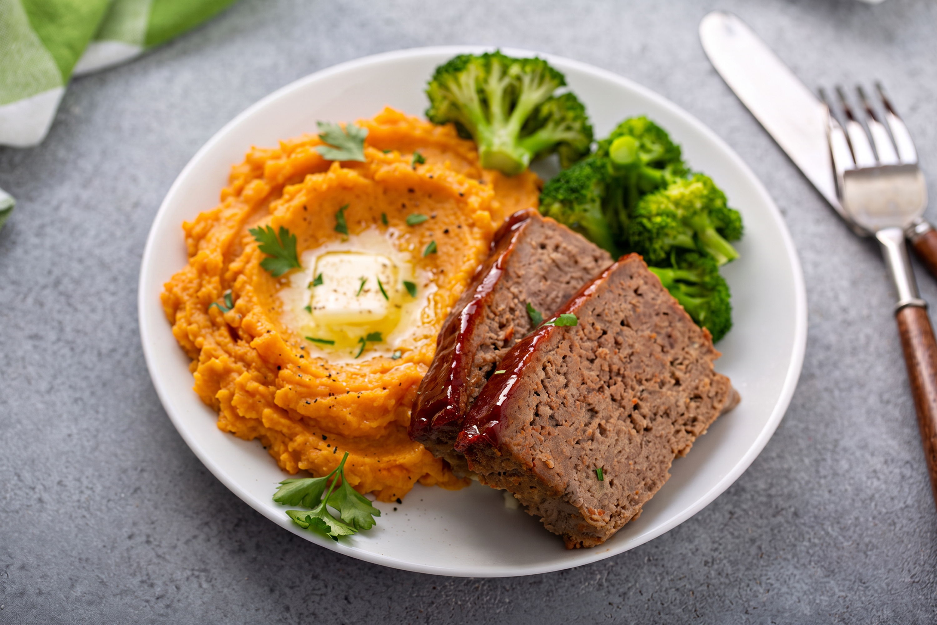 Turkey Meatloaf with Mashed Sweet Potatoes