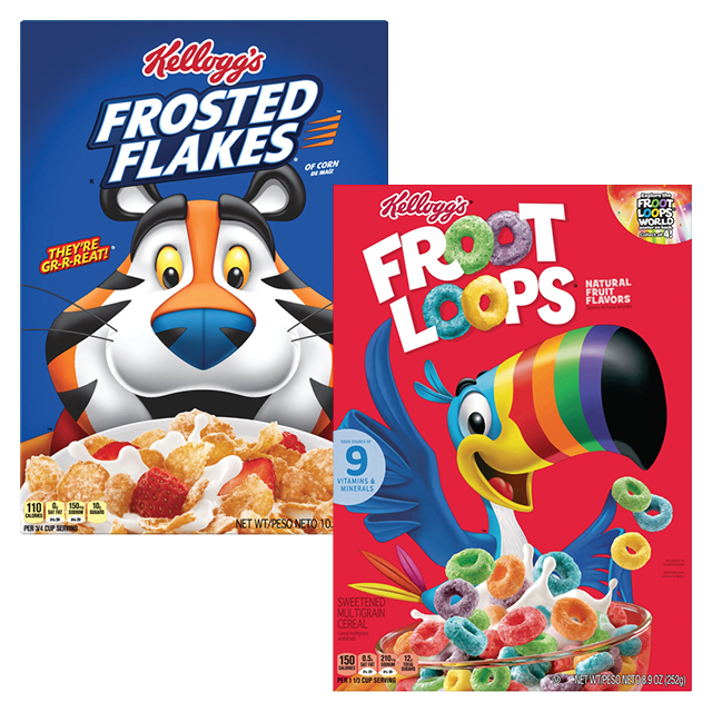 Kellogg’s Cereal Frosted Flakes, Apple Jacks, Froot Loops or Corn Pops