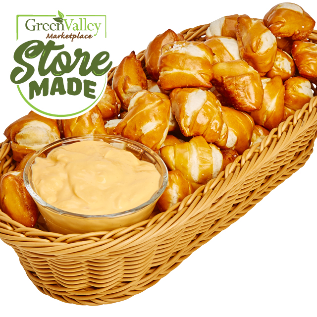 Pretzel Bites with Beer Cheese, Buffalo or Crab Dip 