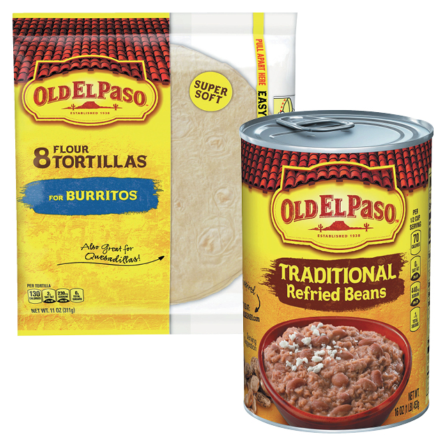 Old El Paso Flour Tortillas, Taco Shells or Refried Beans